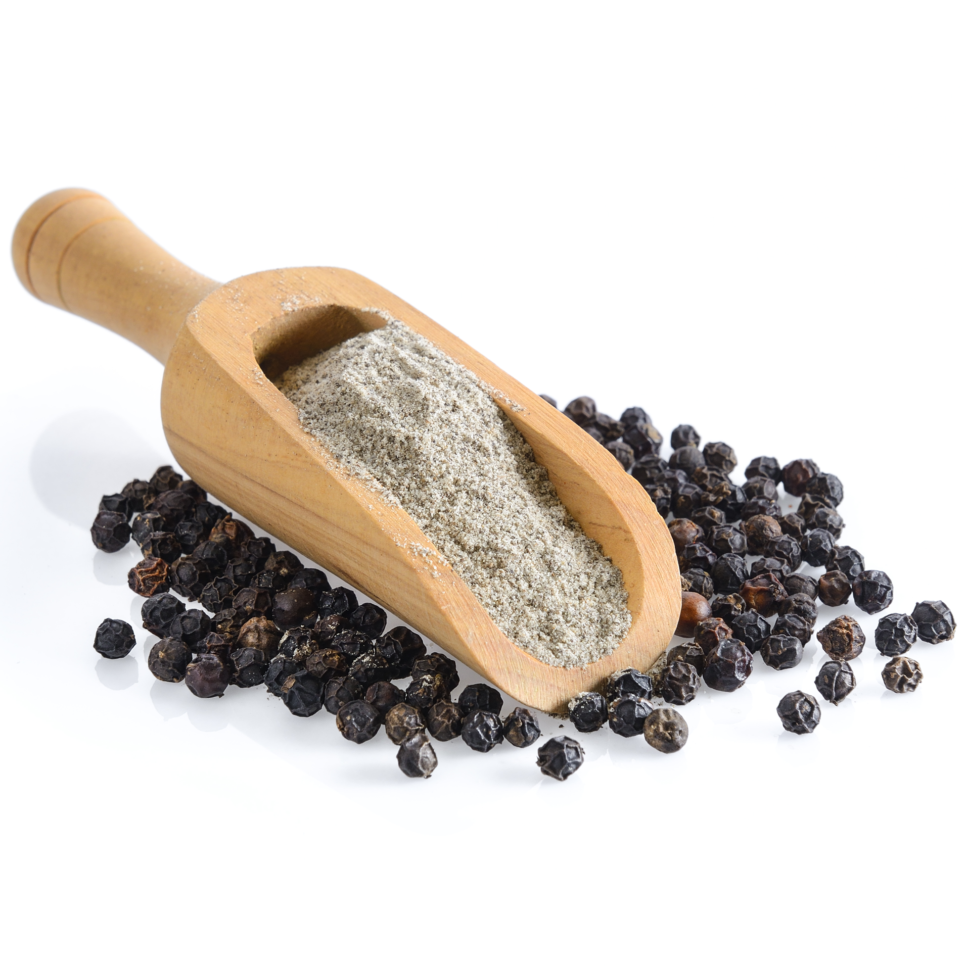 black-pepper-powder-wood-scoop-white-surface Pure Black Pepper Powder-কালো মরিচ গুঁড়া